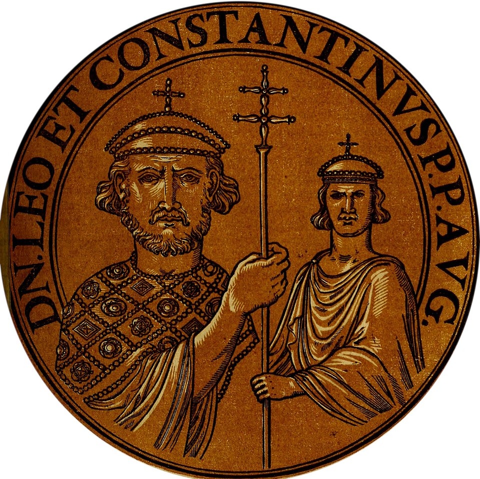 Император Лев IV с сыном Константином VI.