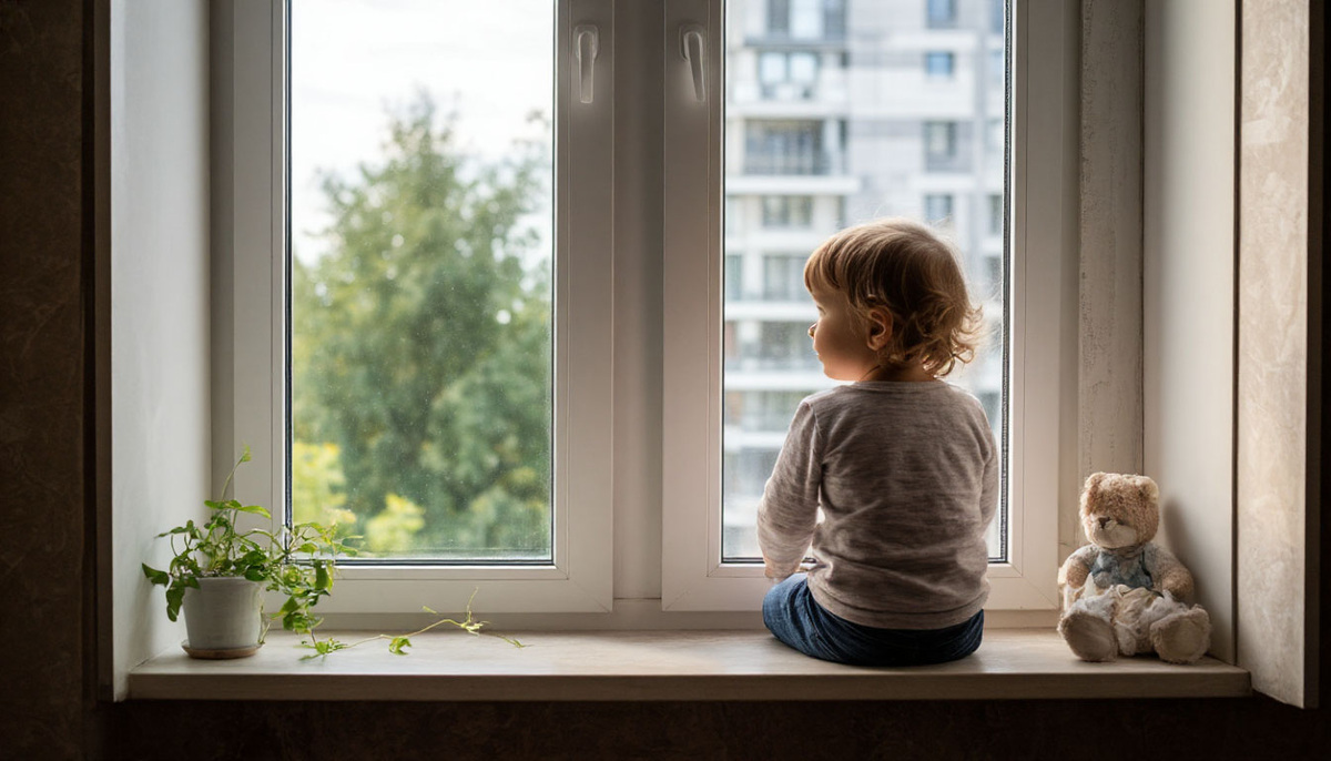 Ребёнок у окна.