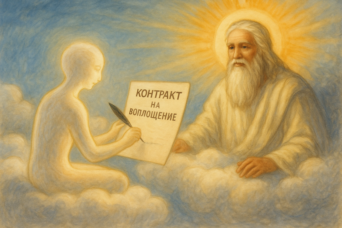 КОНТРАКТ ДУШИ - это согласие и выбор Души (части Божественного Света) отделиться ненадолго от единого и забыться во Тьме (Матери)  - люди ещё называют это телом и поиграть в игру вспоминания себя в определённых условиях.