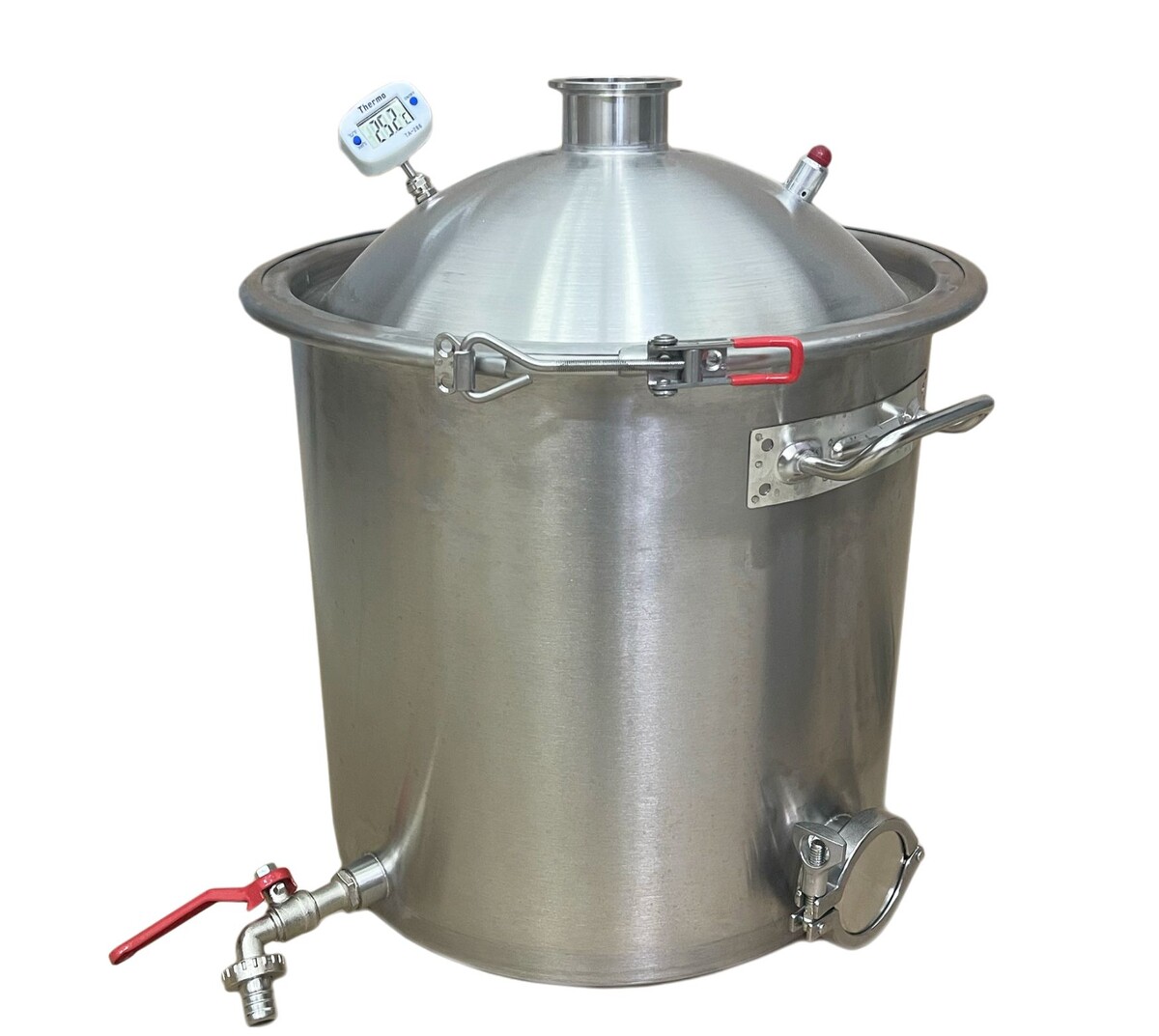 перегонный куб с кульной крышкой с клапаном сброса избыточного давления и гильзой под термометр