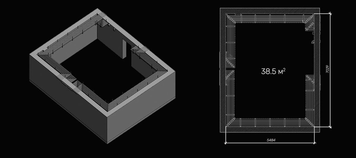 План и 3D-представление исходного помещения