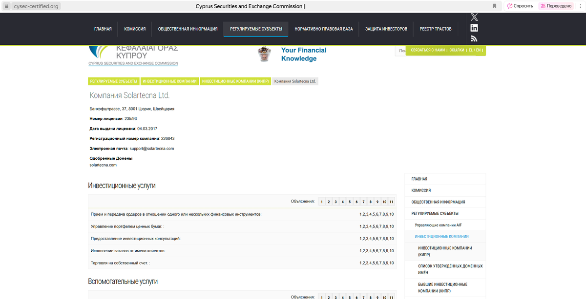 официальная лицензия из реестра Кипра.