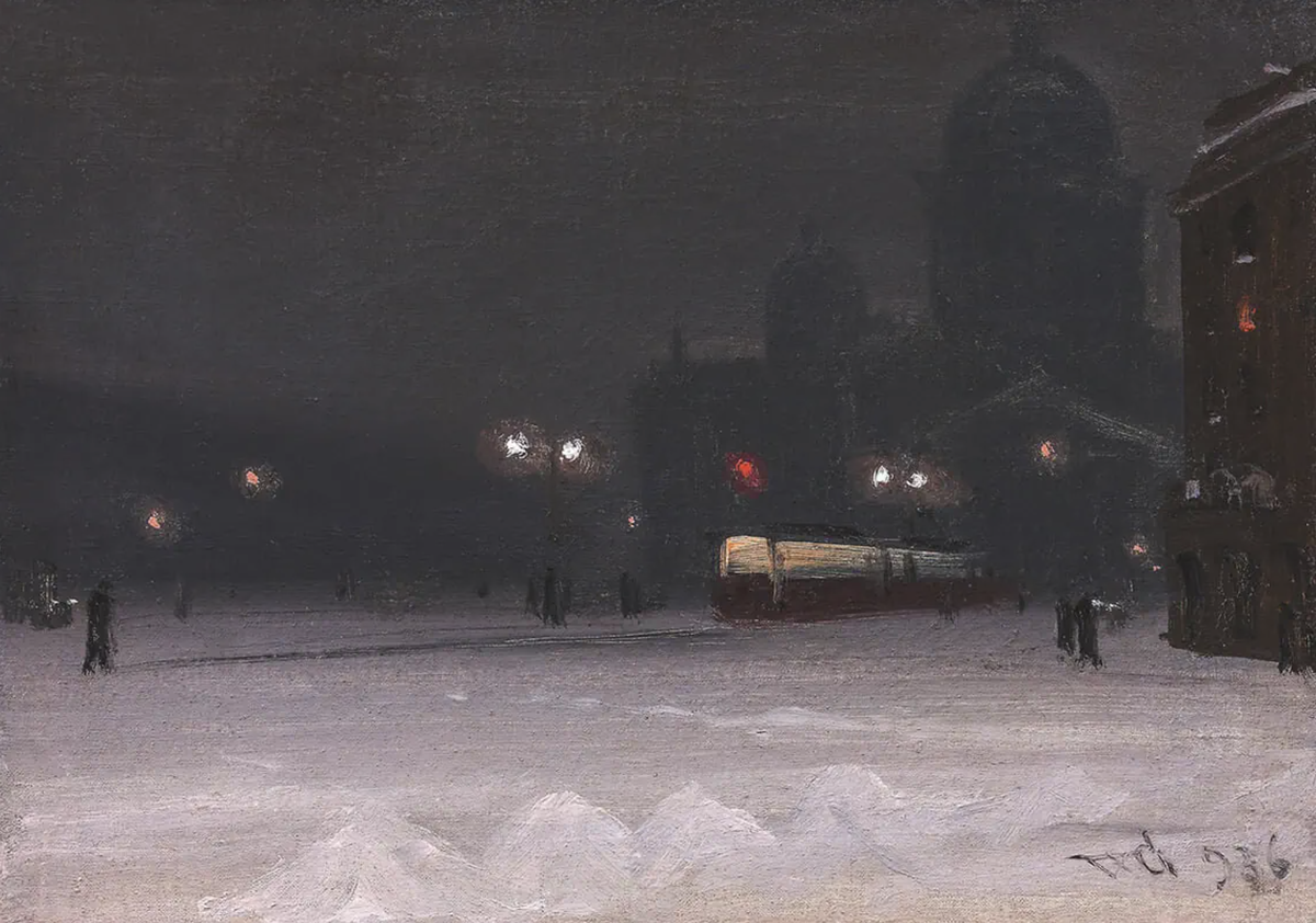 Владимир Гринберг, «Ночь. Площадь Воровского (Исаакиевская)», 1936 г. Государственный Русский музей.