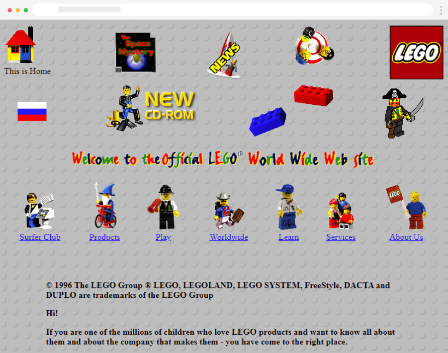 Сайт Lego в 1990-х.