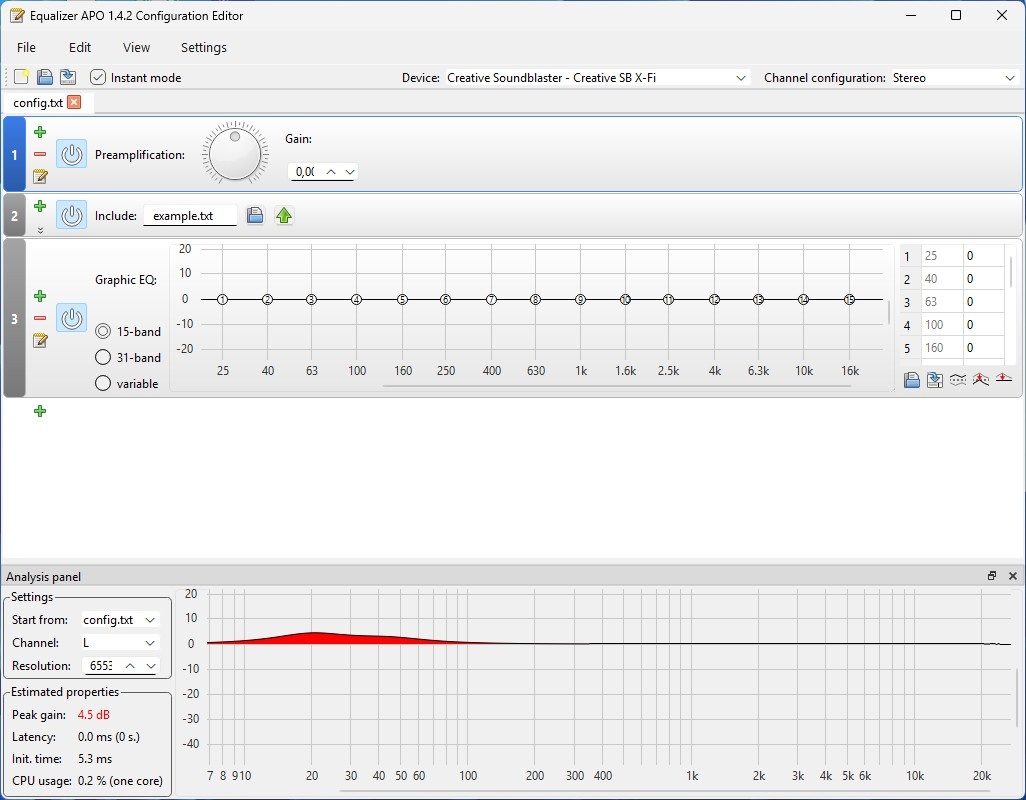 Интерфейс программы Equalizer APO