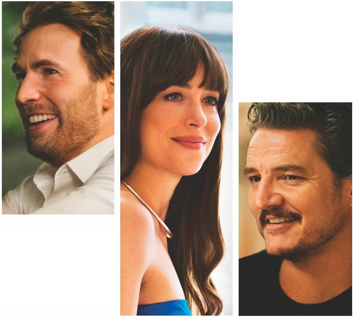 Крис Эванс, Дакота Джонсон и Педро Паскаль