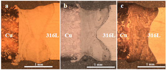 Микрофотографии шлифов сварных соединений меди и стали