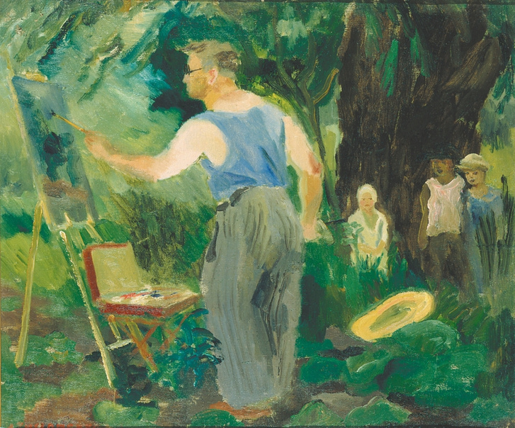 Л. Я. Тимошенко. Е. Кибрик на этюде, 1938 г.