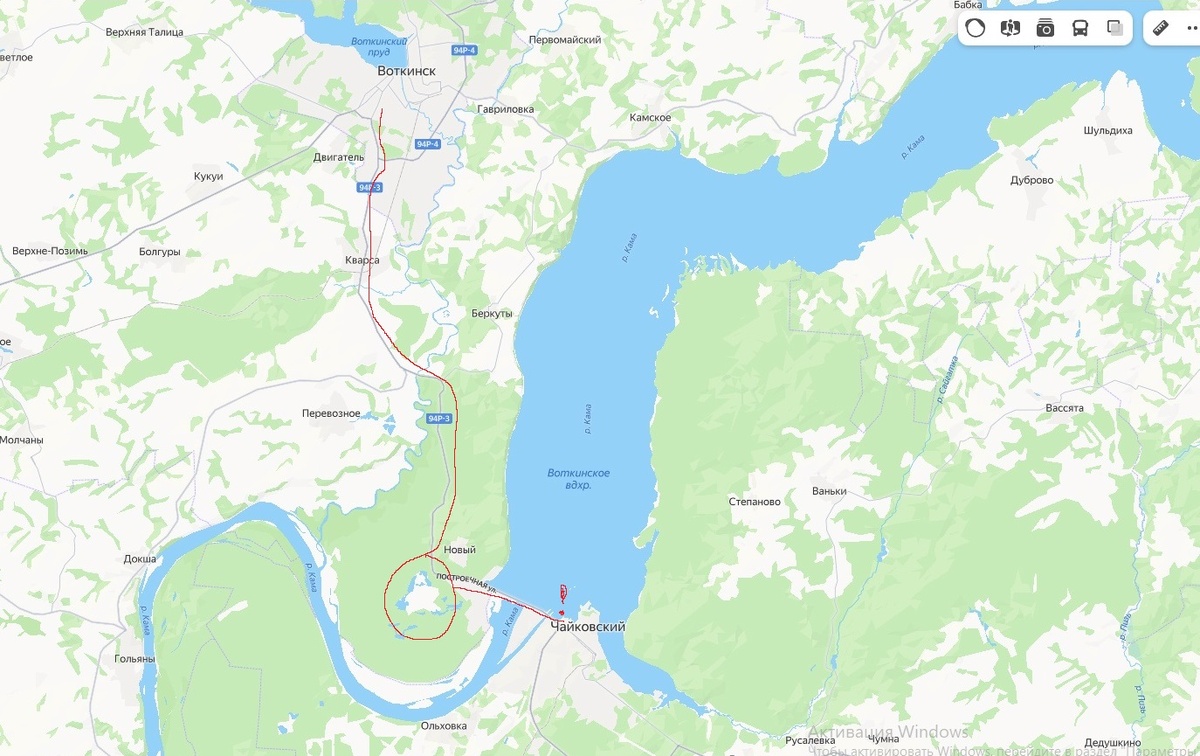 Наш маршрут из Воткинска до базы, а потом в г.Чайковский