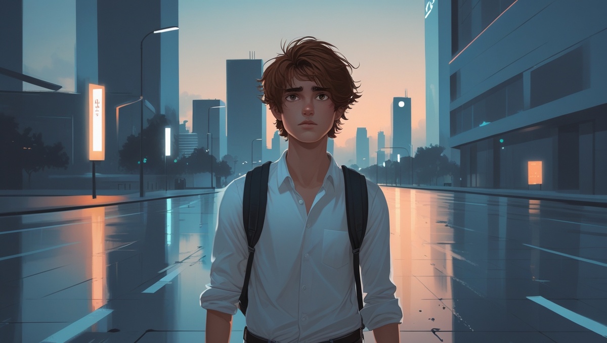 Одинокая фигура на фоне нового города — начало пути или побег?