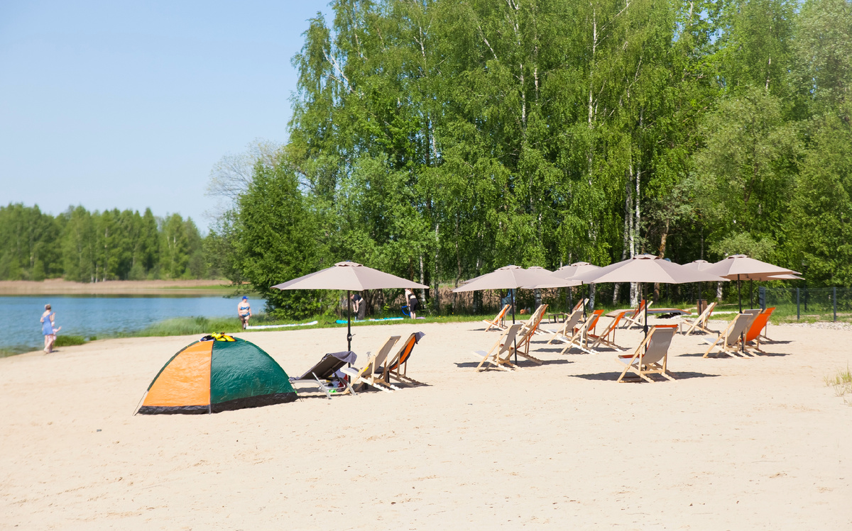 Уютный пляж на берегу реки Сойма