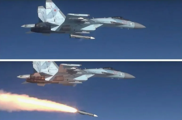 Момент запуска ракеты класса "воздух-воздух" Р-37М с истребителя Су-35С. Кадры МО РФ