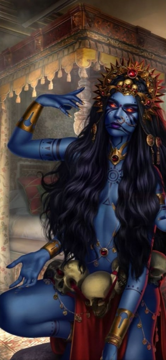 Махадэви Кали олицетворяет разрушение невежества и эго. Гневлива к тем, кто ее не уважает, милостива к тем, кто почитает и уважает. Пусть Богиня будет к вам милостива!