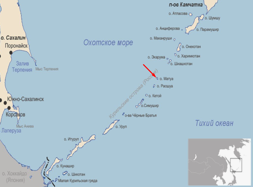 Карта Курильской гряды. Свободный доступ.