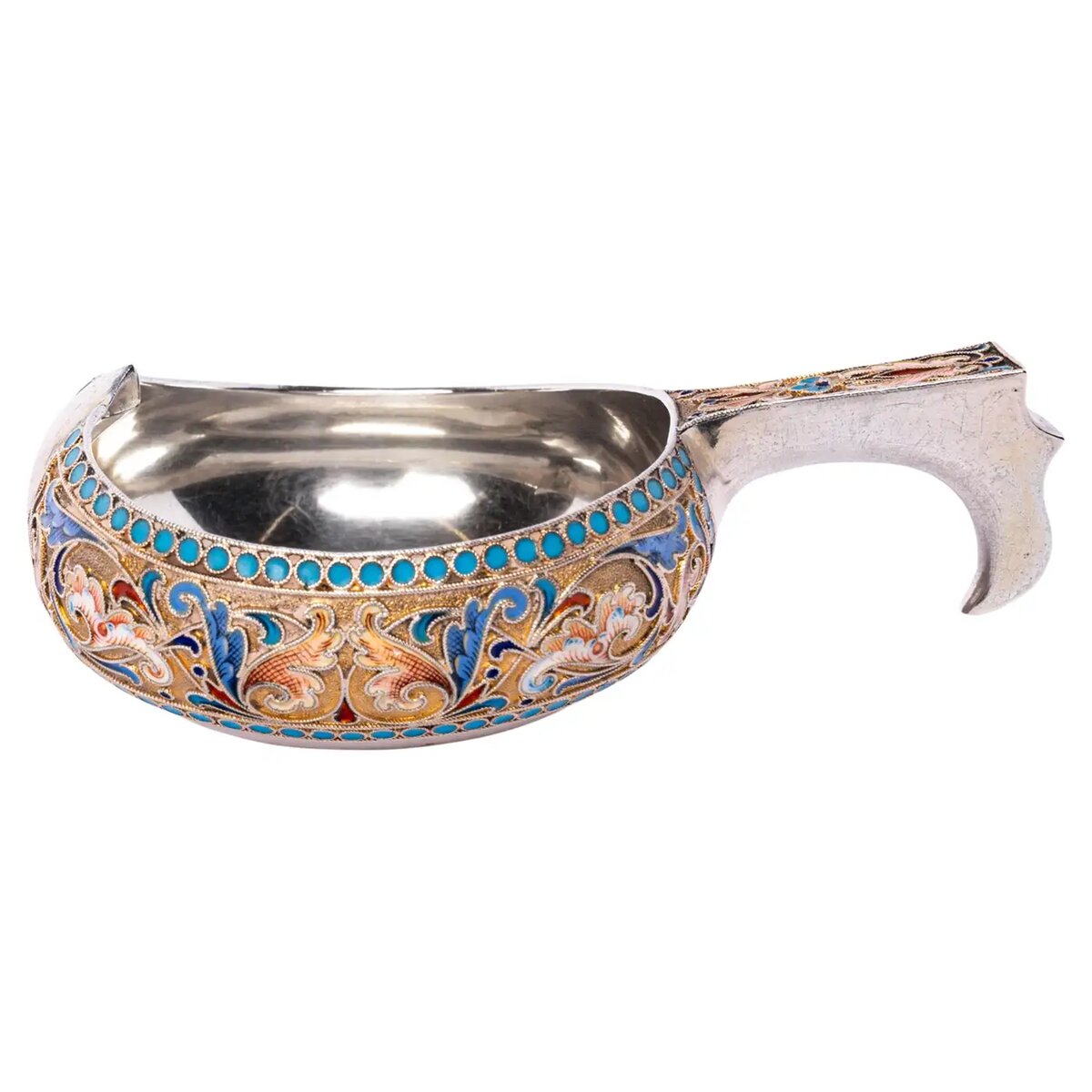 Антикварное Императорское Русское Серебро Перегородчатая Эмаль Ковш Овчинников Москва 1896 г.