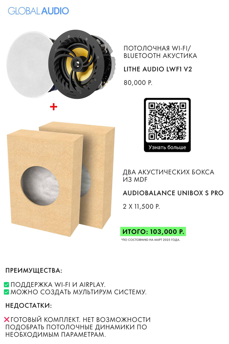 Комплект беспроводной потолочной Wi-Fi/AirPlay акустики