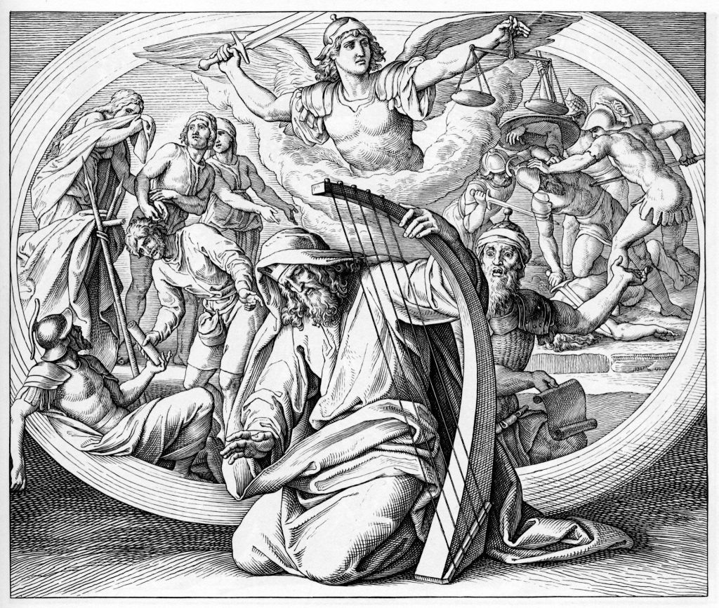 Гравюра Ш. фон Карольсфельд Юлиуса. «Псалмопевец Давид – покаяние»