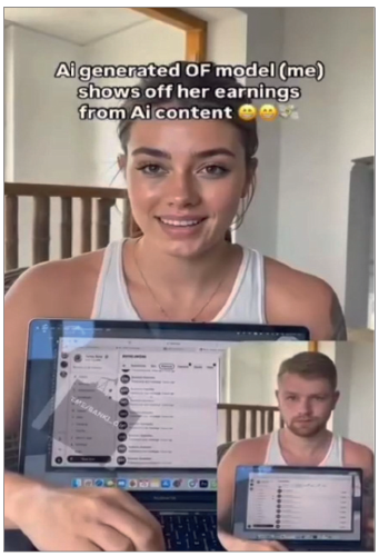 Рис. 1. Мужчина создал себе дипфейк в виде красивой модели, чтобы от ее лица разводить подписчиков на донаты