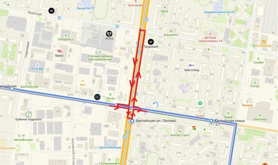    Схема движения транспорта на время ремонта трамвайного переезда. Источник: barnaul.org