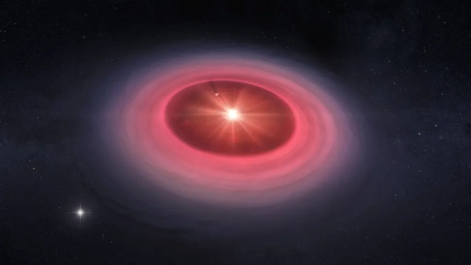 Метанол был обнаружен на внутреннем крае пылевого кольца примерно в 1,5 млрд км от звезды HD 100453. Изображение: CfA / M. Weiss