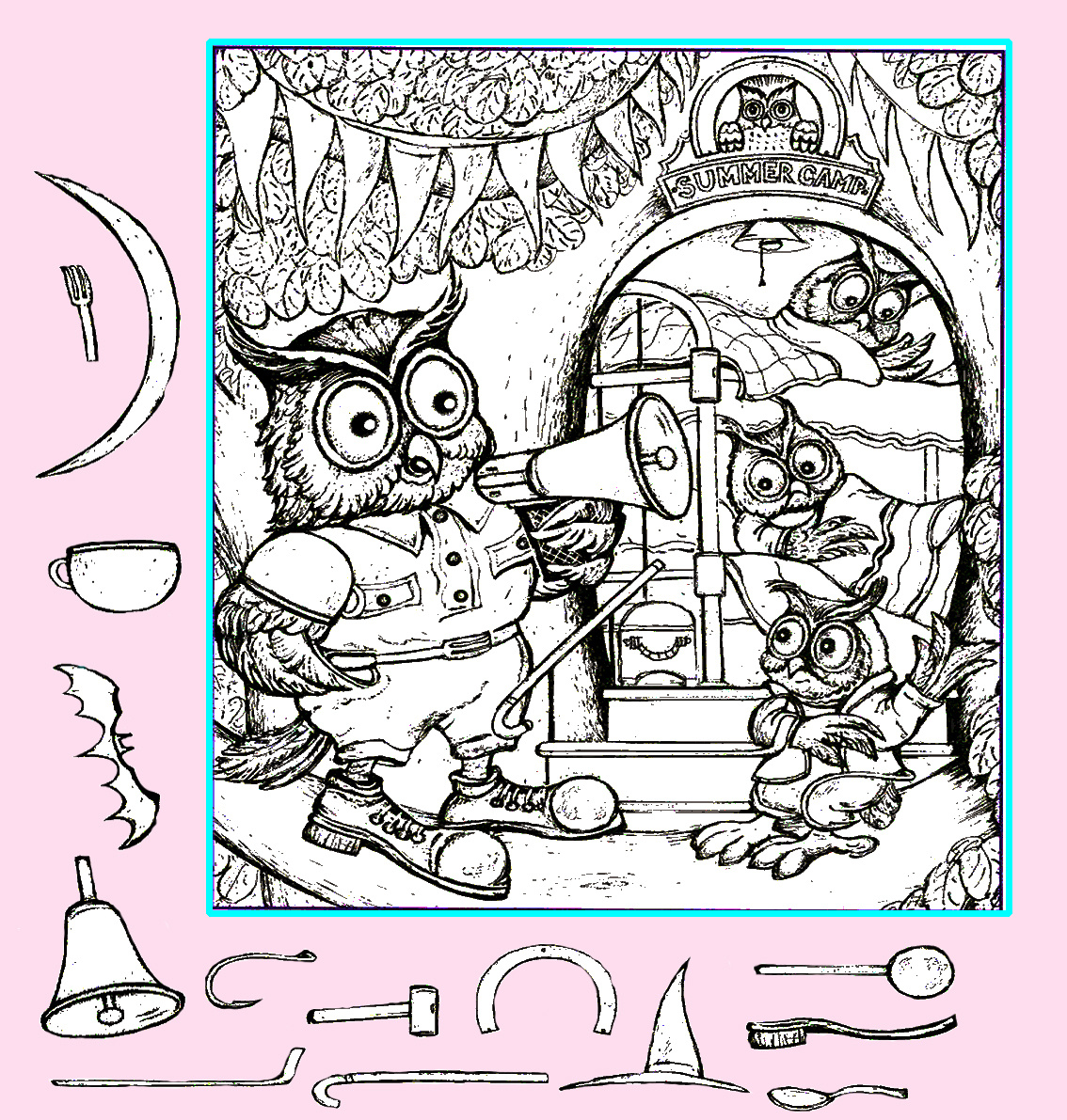 Тест на внимательность: найди колокольчик, вилку, крючок и другие предметы. Картинка подготовлена автором