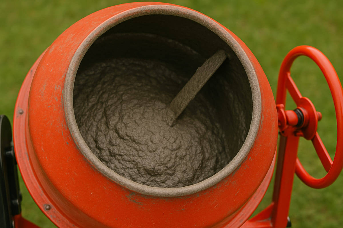 Небольшая бетономешалка заметно облегчает замес. Источник: нейросеть📷
