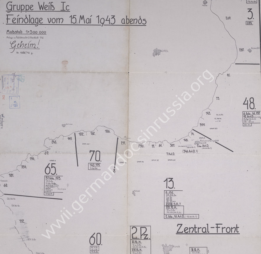 Положение противника перед фронтом группы "Вейсс" 15 мая 1943 года