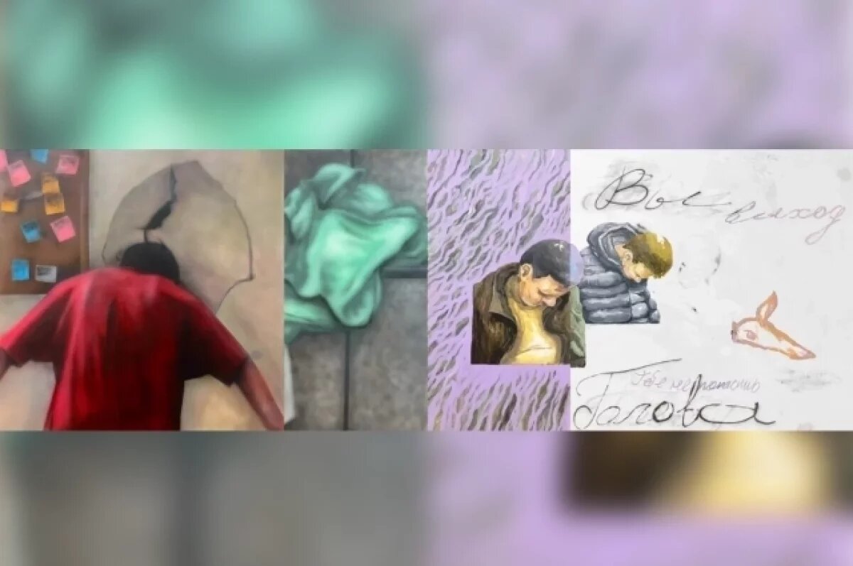    Михаил Добровольский (р. 1994, Воронеж). Отец и сын понуро едут в автобусе, 2024. Холст, акрил, карандаш, 100х300 см. Коллекция Евгения Хамина. Приобретено в галерее Х.Л.А.М. в 2025 году, Воронеж.