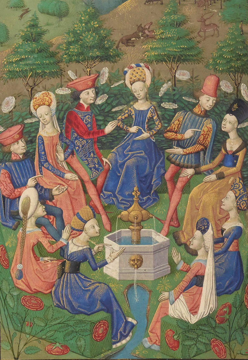    Рассказчики Декамерона, миниатюра XIV века