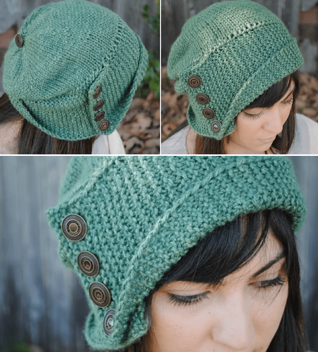 Шапочка украшена несколькими крупными пуговицами
