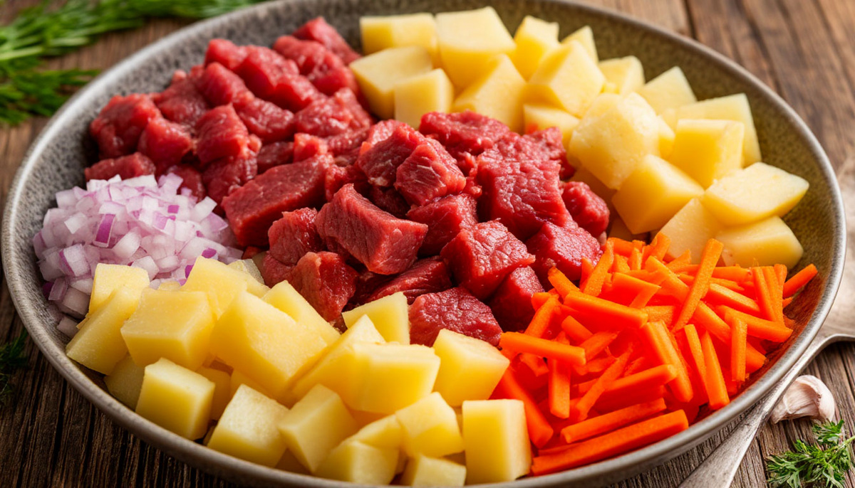 Нарезаные овощи и мясо