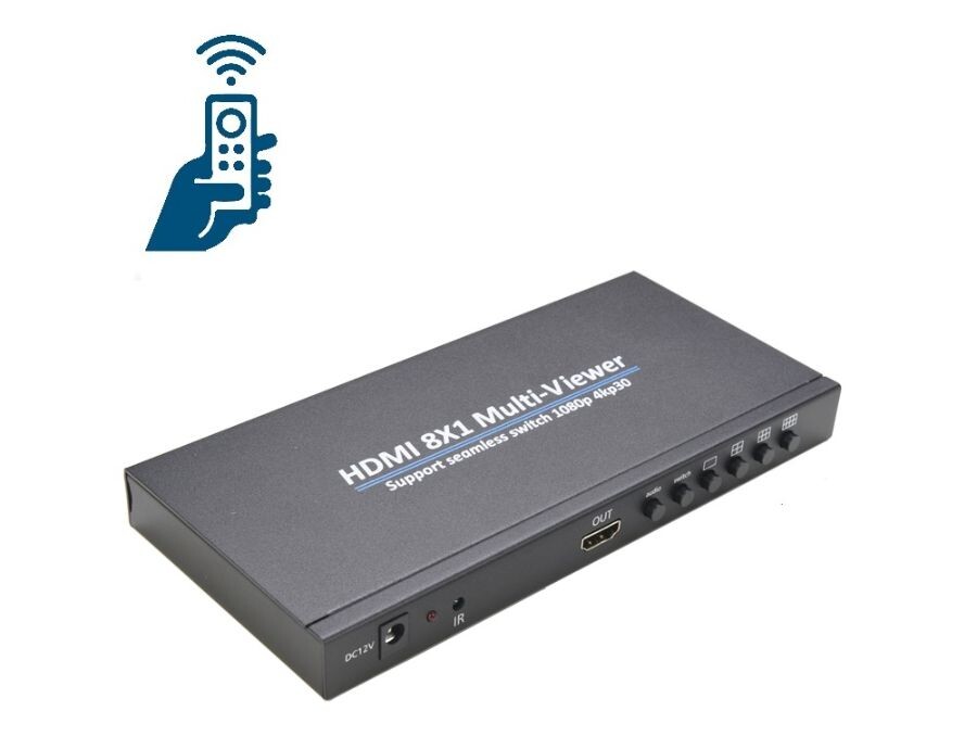 DE/VT-818 – это восьмиканальный HDMI-переключатель (мультиплексор) формата 4K 8×1, предназначенный для переключения между несколькими источниками HDMI и передачи сигнала на один выход.