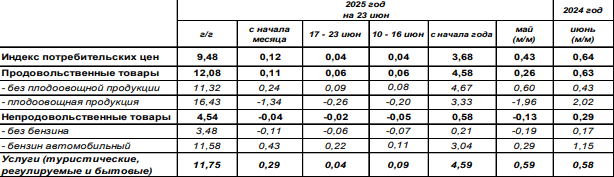 Инфляция в России на 23 июня 2025 года