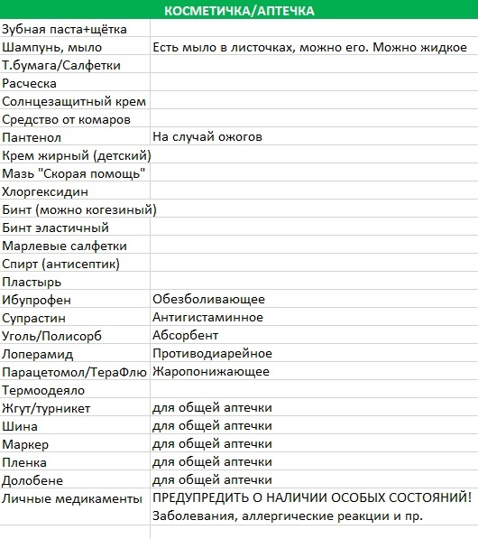 Скриншот моего состава аптечки