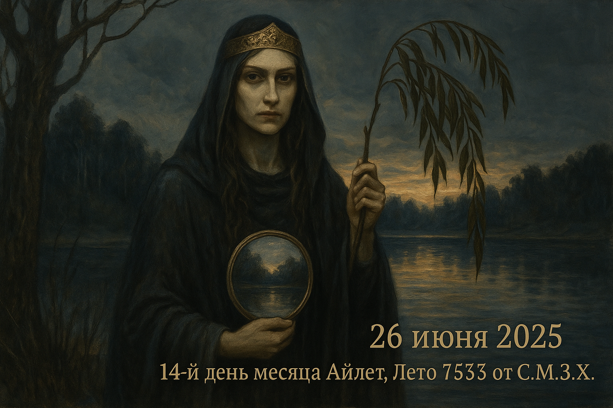 Марена стоит у Берега Междумирья. В её руке – Ветвь Чёрной Ивы, а в другой – зеркало вод. Она не наказывает, она указывает: что пришло время отпустить то, что уже не несёт Света.