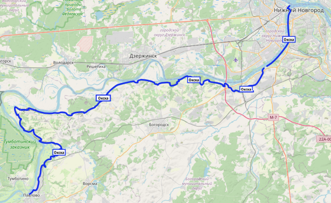 Нитка маршрута Окская тропа (ОТ) 130 км