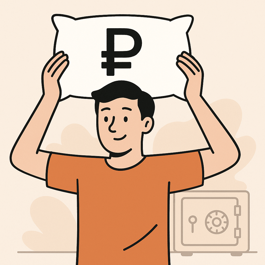 Вот этот парень спит спокойно. У него подушка с деньгами. 