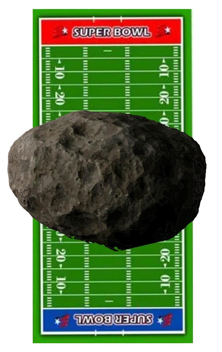 Для сравнения: ширина поля для американского футбола и диаметр астероида.