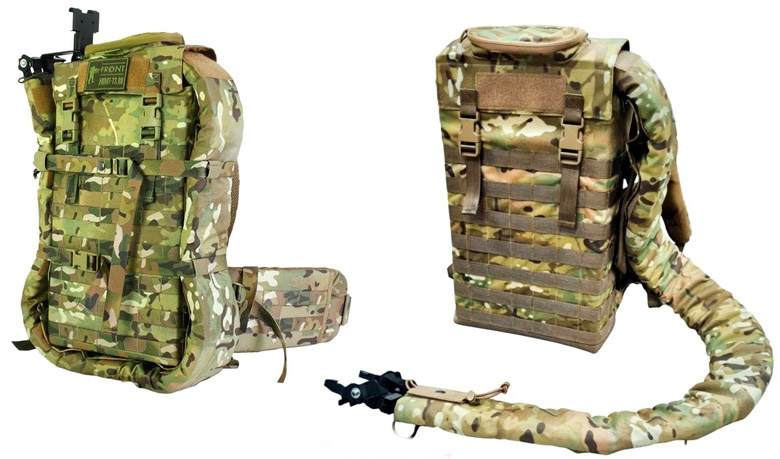 Система «Скорпион». Слева: в транспортном виде. Справа: готовая к снаряжению и присоединению рукава к пулемёту (фото из открытых источников)