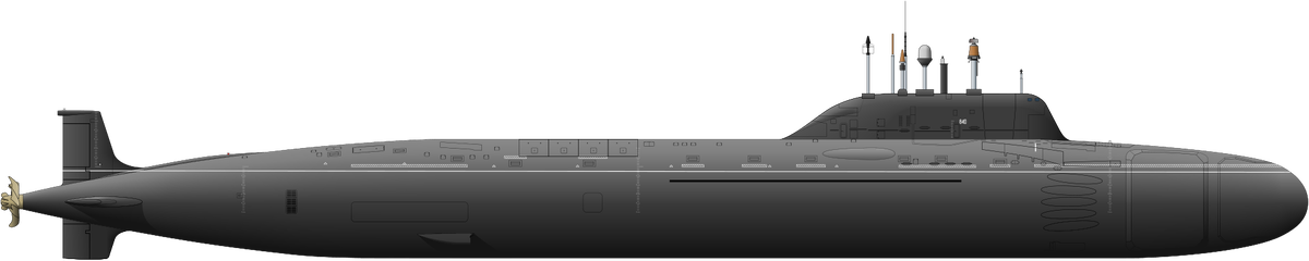 Силуэт перспективной подводной лодки проекта 885 "Ясень". К-560 «Северодвинск». 