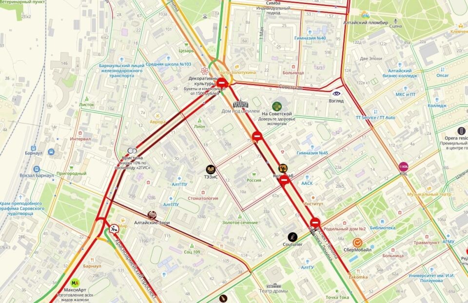    Пробки в Барнауле. Источник: 2ГИС