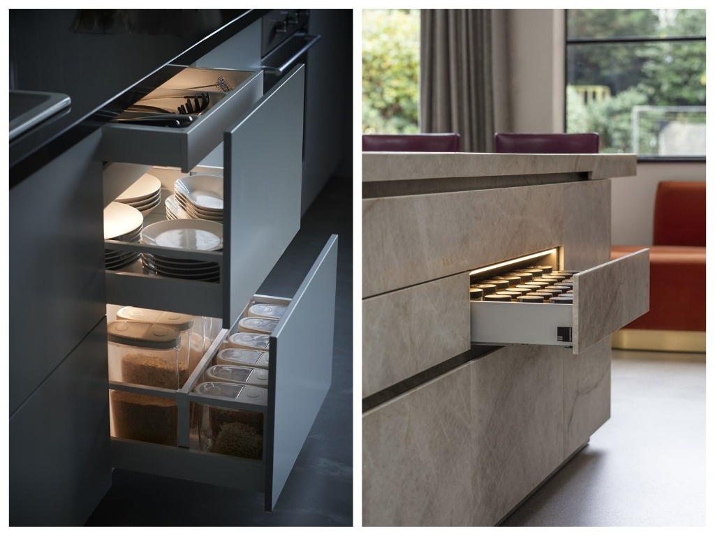 Благодаря подсветке, видно все содержимое ящиков в полумраке. Фото из Pinterest.