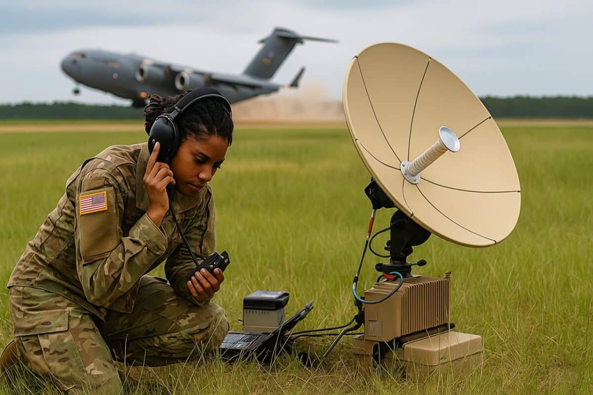    Американский военный использует наземный терминал спутниковой связи / © ts2.tech/
