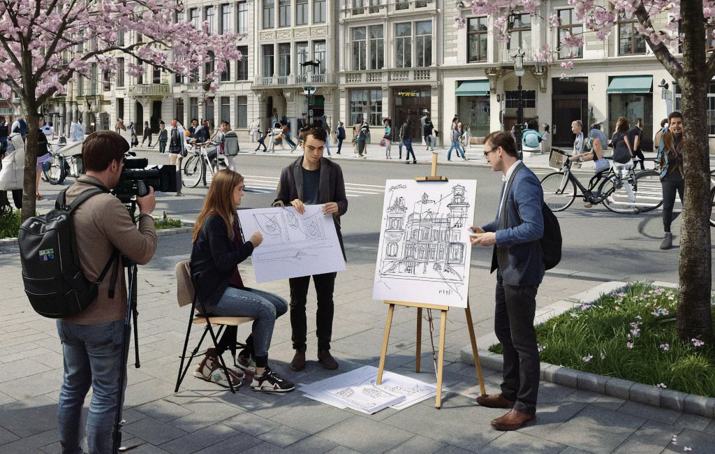 группа людей, которые, по всей видимости, занимаются съемками фильма