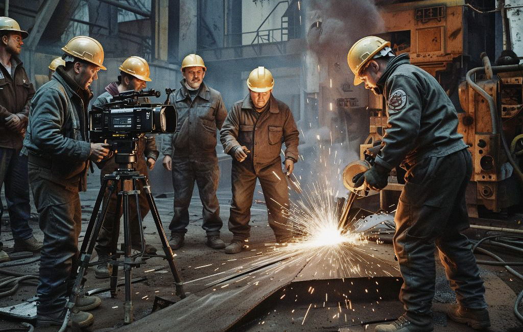 рабочие, которые занимаются сваркой на железнодорожных путях