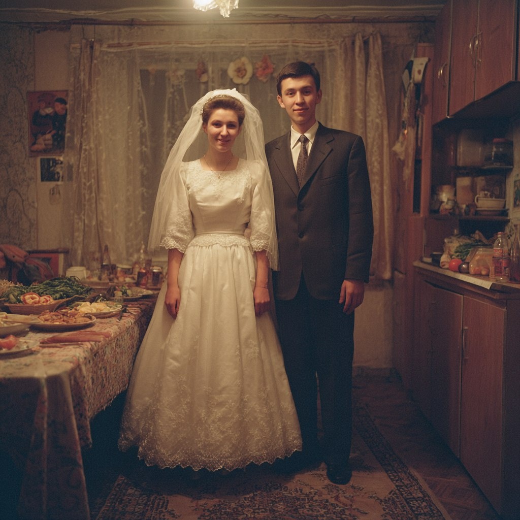 Свадьбы в СССР были без сценариев и диджеев — но в них было настоящее счастье. На фото — атмосфера тех времён: фата в пол, костюм с чужого плеча и искренняя радость.