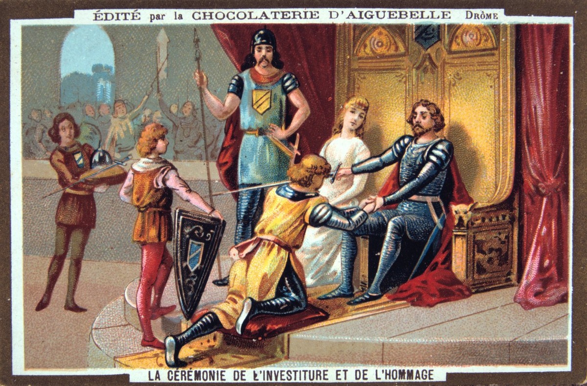 Церемония принятия вассальной присяги. Цветная литография, XIX век. Источник:  Art Media/Print Collector/Getty Images/Hulton Archive Collection