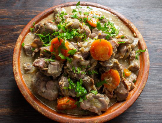 Куриные желудки в сметане