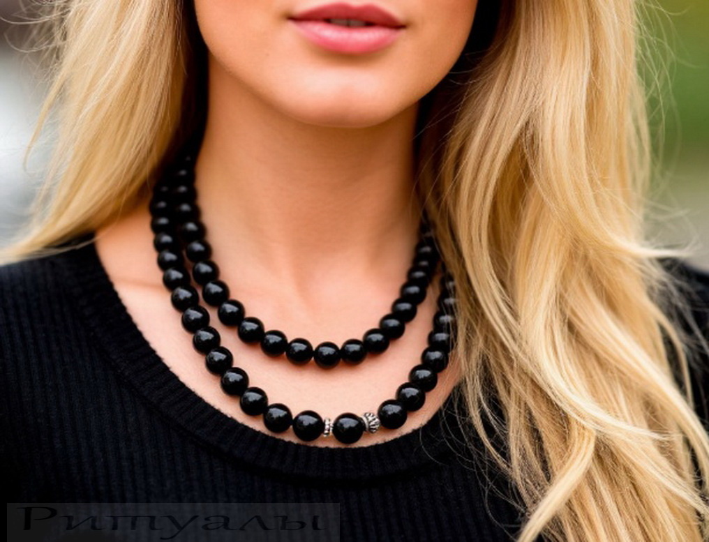 Картинка 1. Бусы из чёрного турмалина