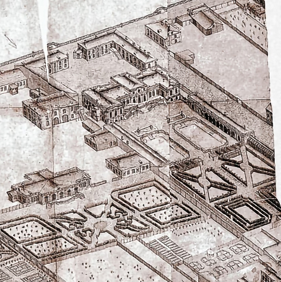Демидовская усадьба в 1770-е годы. Из: «Аксонометрический план Санкт-Петербурга 1765–1773 гг.» (план П. де Сент-Илера, И. Соколова, А. Горихвостова и др.) / Росархив, РГАМФ; сост. Т. П. Мазур. СПб. 2007 